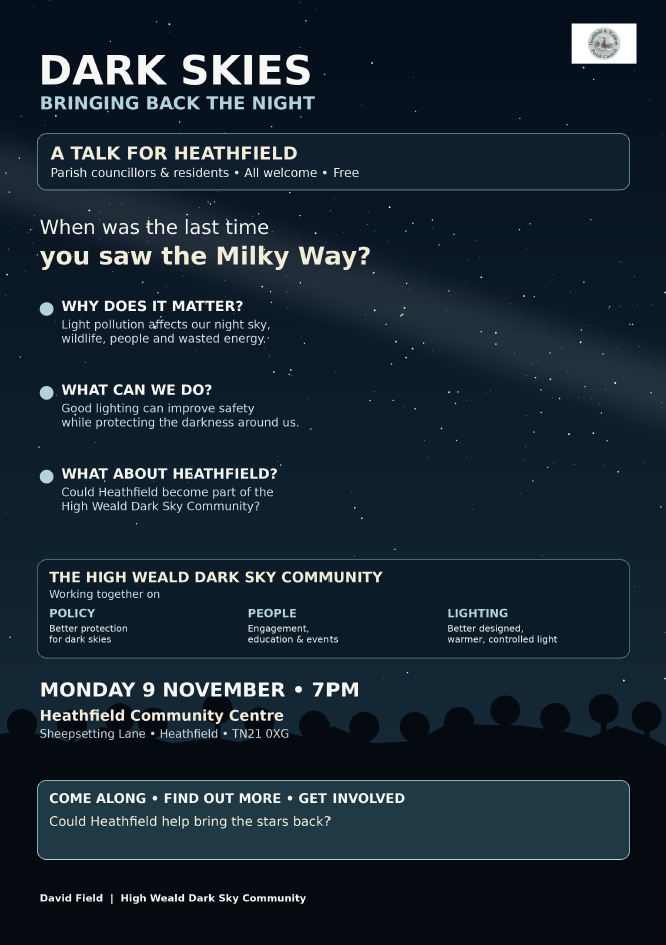 Poster with information about the dark skies presentation